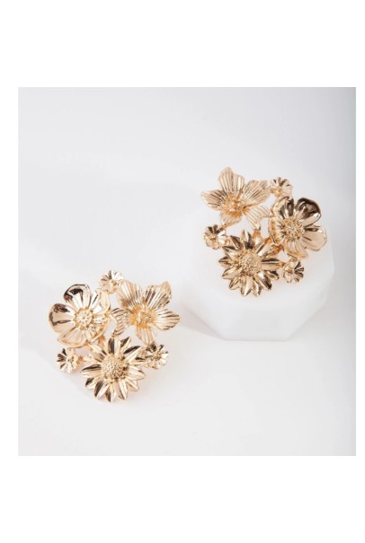 Gold Flower Bunch Stud Earrings for Women & Girls